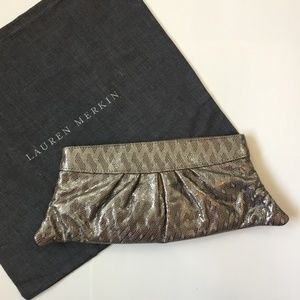 NWOT Lauren Merkin Clutch Silver Snake Print